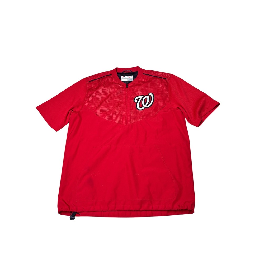 Majestic Washington Nationals MLB Red Quarter Zip Windbreaker Jacket Mens Small